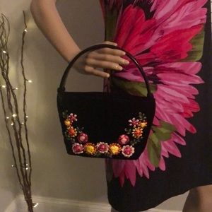 Black Velvet Talbots Purse w/ Acrylic Handle